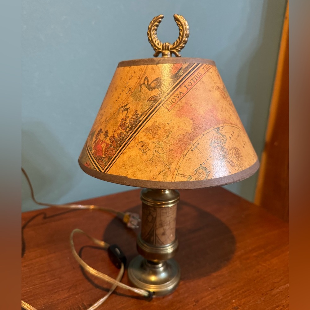Vintage Brass Library Lamp with Nautical Globe Map accents / shade - Tested